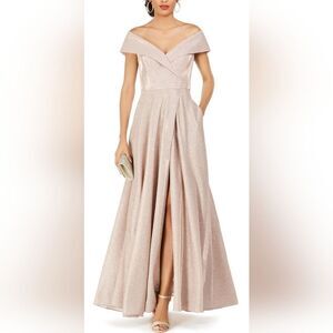 XSCAPE Off-the-Shoulder Glitter Gown NWT size 4 Blush Pink